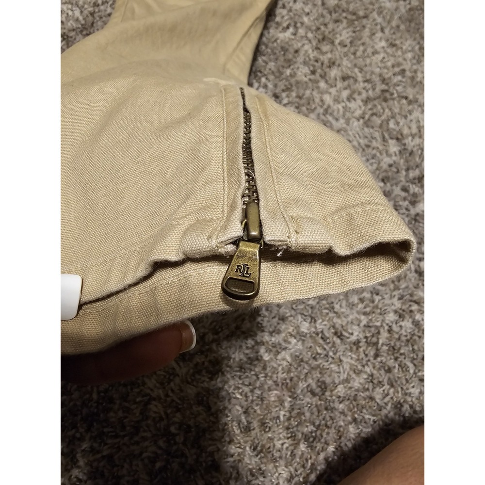 Polo Ralph Lauren Womens Sz 14 Pants Khakis Straight Leg Tan Unique Zip Detail - Picture 4 of 11